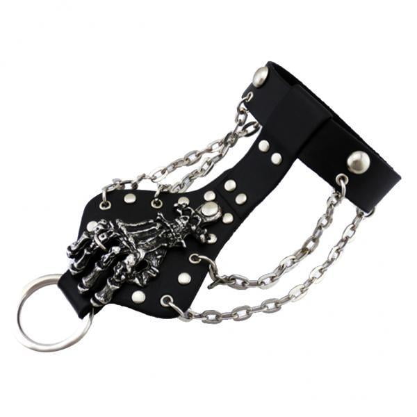 2x de material cuero Negr Hombre, Cadena de Esbones, de Esquelético Hugo pulsera de anillo de dedo de los hombres