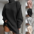 thumbnail image 4 of Women Turtleneck Oversized Knitted Dress Autumn Solid Long Sleeve Casual Elegant, 4 of 8