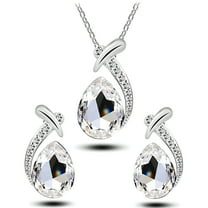 DESIGNICE Crystal Jewelry Set, Birthstone Pendant Necklace Drop Dangle Earrings for Women