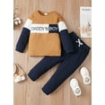 thumbnail image 3 of 12 Months Baby Boys Outfit 18 Months Boys 2PCS Fall Winter Clothing Set Letter Print Round Neck Toddler Boys Long Sleeve Top Pants Set Brown, 3 of 7