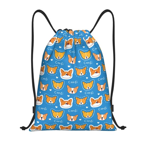 Kdxio Corgi Dog Face Print Drawstring Backpack Bag,Waterproof Draw String Back Sack, Gym Drawstring Bags Swim Bag For Unisex