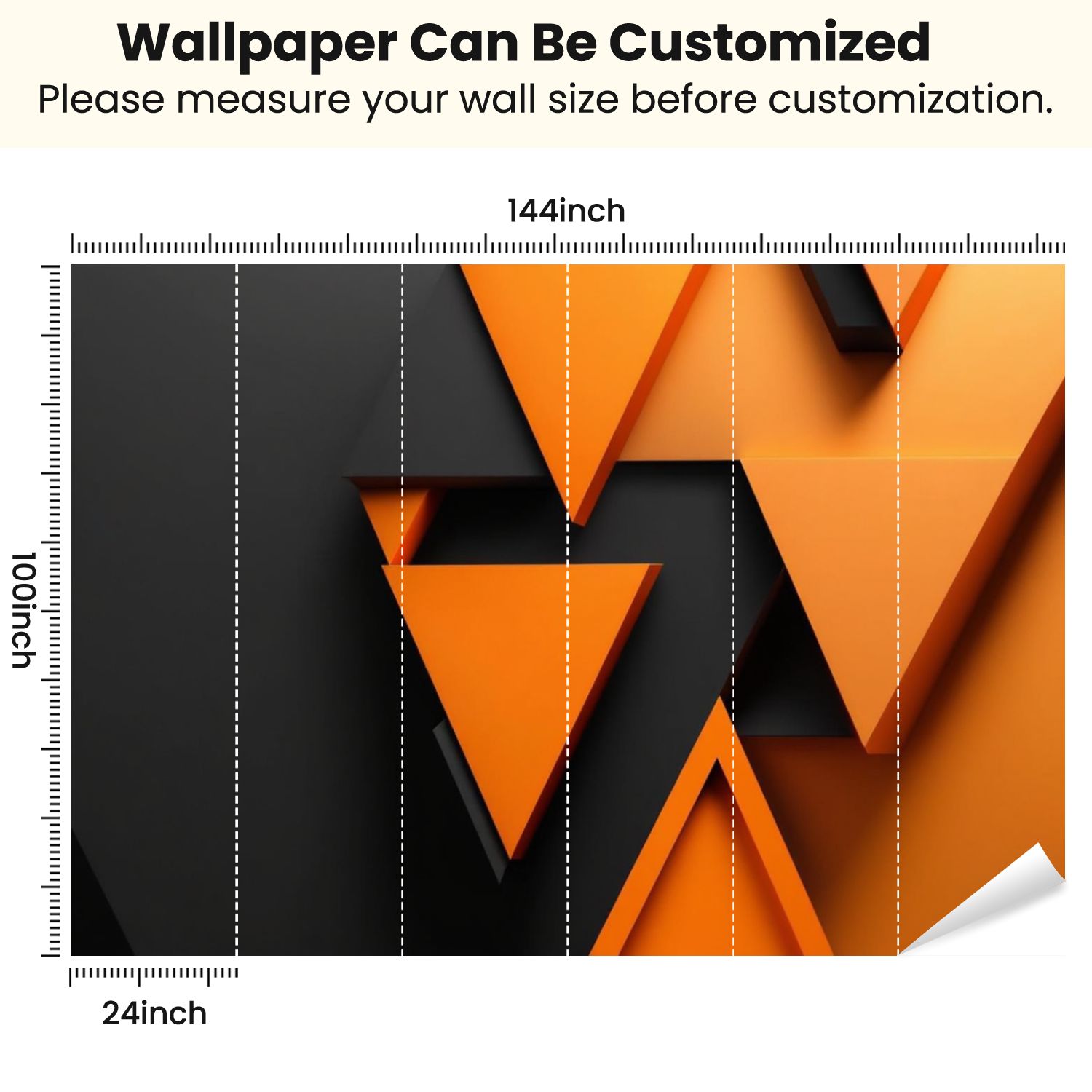 Peel and Stick Wallpaper 3D Geometry Abstract Triangles Sharp Edges Black Orange Color Schema Modern Art Wall Mural Decor Self Adhesive and Removable 100in x 144in