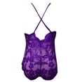 thumbnail image 2 of Pimfylm Lace Bodysuit For Women Women Snap Crotch Lingerie Lace Bodysuit Deep V Teddy One Piece Lace Purple Medium, 2 of 5