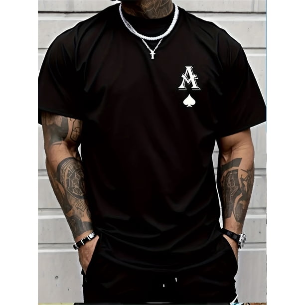 Poker A Print, Men's Niche Crew Neck Tees, Casual Comfy T-shirts For Men, Clothing Tops For Summer, Casual Sporty Tee, Comfy Tee