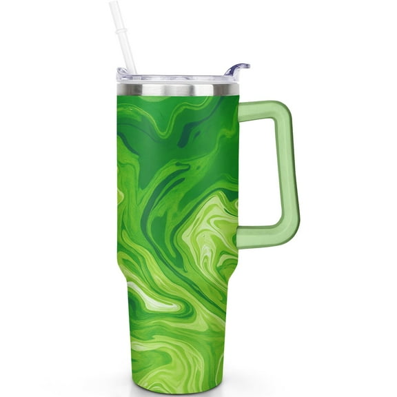 1pc green 40oz Tumbler with Straw & Handle - Insulated Stainless Steel Cup | Holiday Gift for Man Women (Christmas, Valentine's, Birthday)