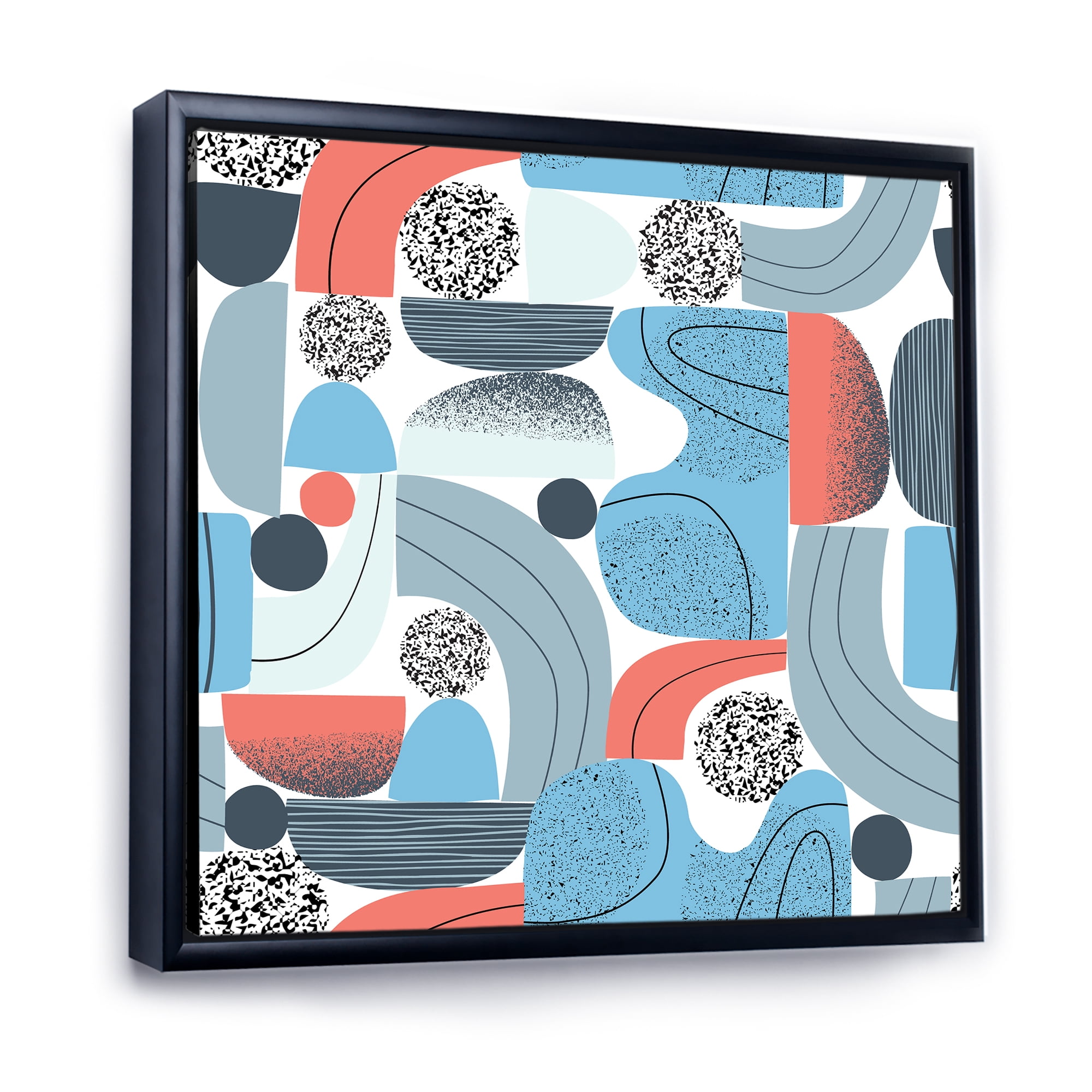 Designart 'Retro Shapes With Abstract Moons and Suns II' Modern Framed Canvas Wall Art Print