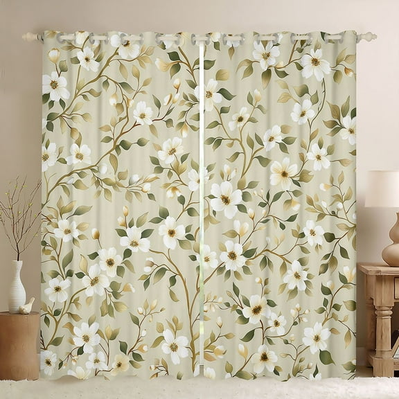 Manfei Girls Chic Floral Blossoms Black Out Curtains,Spring Graden Curtains Pack of 2 (42x63 Each),Retro Vintage Bedroom Curtains,Breathable Home Decor
