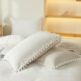 thumbnail image 1 of Move Over White Beige Grey Reversible Pillowcases Queen, Boho Pillow Cover Set of 2, Washed Microfiber White Pom Fringe Pattern, 3 Pack, 1 of 8