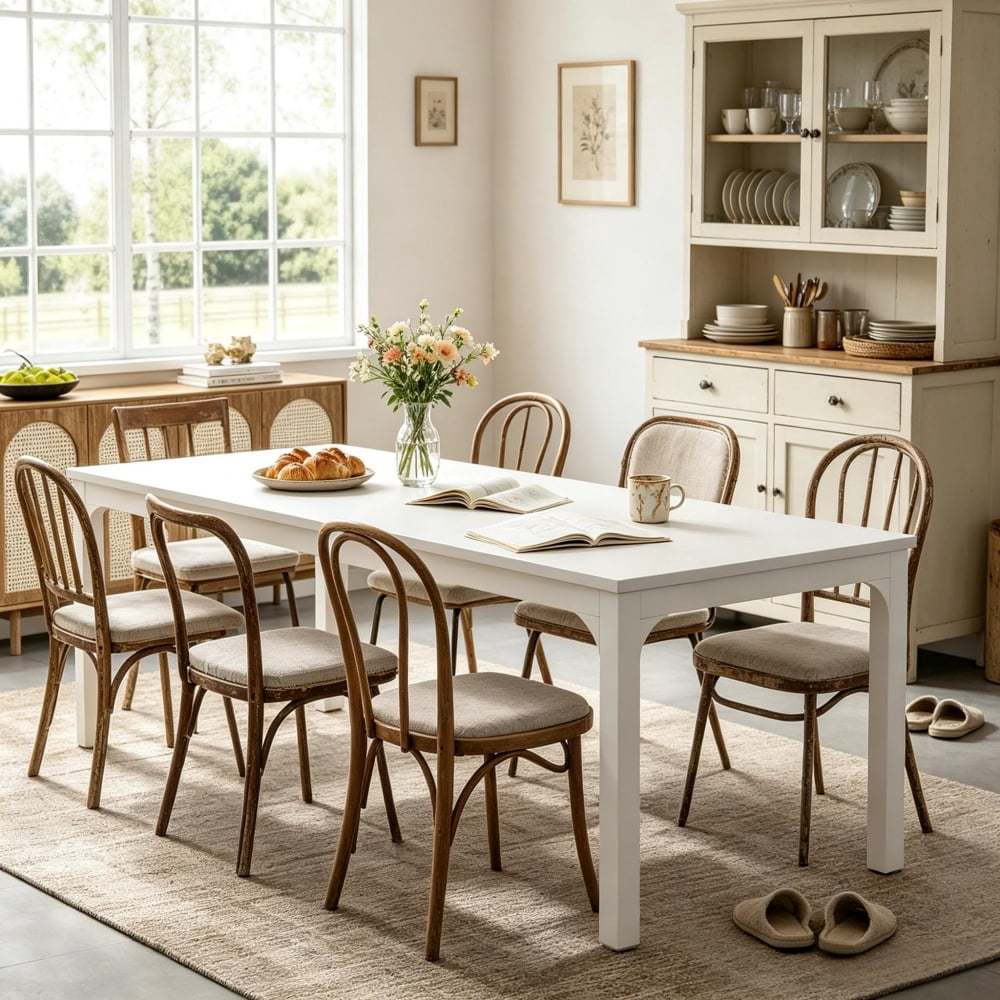 Dining Table, 78.7 in Long Rectangular Particle Board Table with Metal Legs, Seats 6-8, Industrial Style for Kitchen, Dining Room, Conference