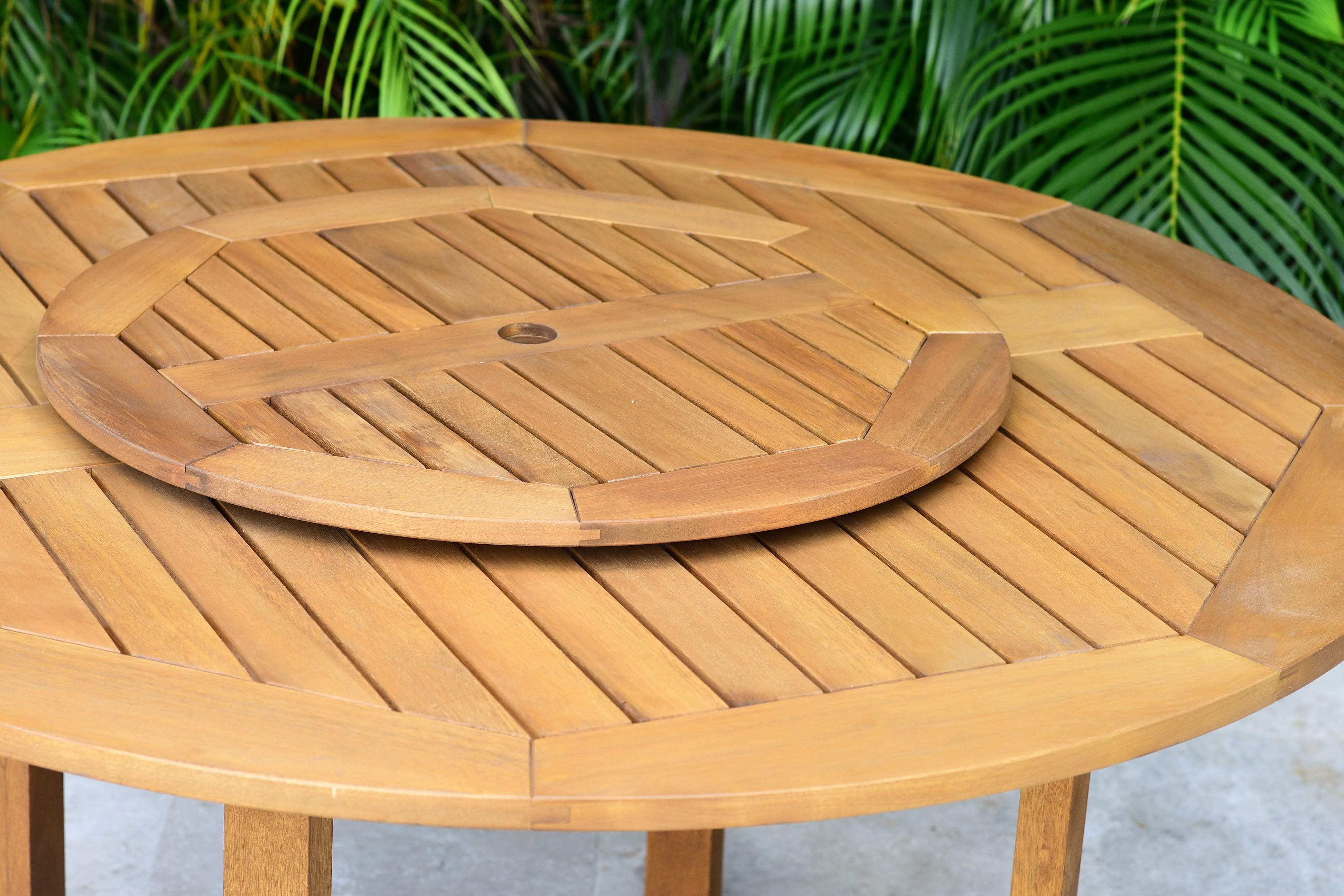 Amazonia Calgary 7 Pieces Lazy Susan Teak Finish Round Patio Dining Set