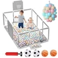 thumbnail image 1 of Corralito para Niños, Alberca de Pelotas para Niños con Bolas Oceánicas Baloncesto y Fútbol, Cerca de Juegos de Seguridad, Corral de actividades, Patio de Juegos para Niños y Niñas, 1 of 6