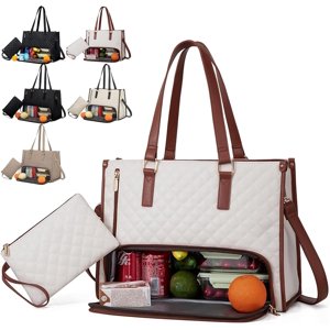 2 In 1 Tote Bag Lunch Bag Combo 2-In-1 Tote Bag Insulated Lunch & Travel Tote 2 In 1 Lunch Bag and Work Tote 15.6 Inch Tote Bag with Lunch Compartment (White)