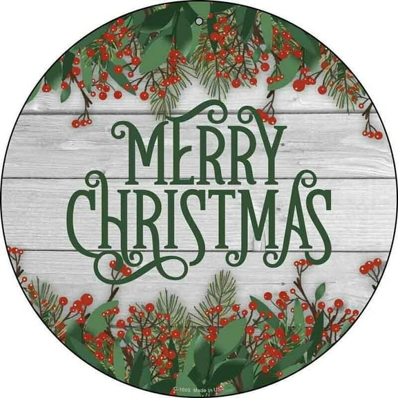 Aluminum sign - Merry Christmas Green Novel Round Circular Metal Sign Home Garage Wall Decor Size: 8" Diameter