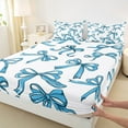 thumbnail image 3 of Manfei Kawaii Princess Bow Twin Sheet Sets, Cartoon Blue Bow-tie Twin Fitted Sheet, Fairy Tale Ribbon Style Flat Sheet, Luxury Bedroom Decor, 3pcs, 3 of 7
