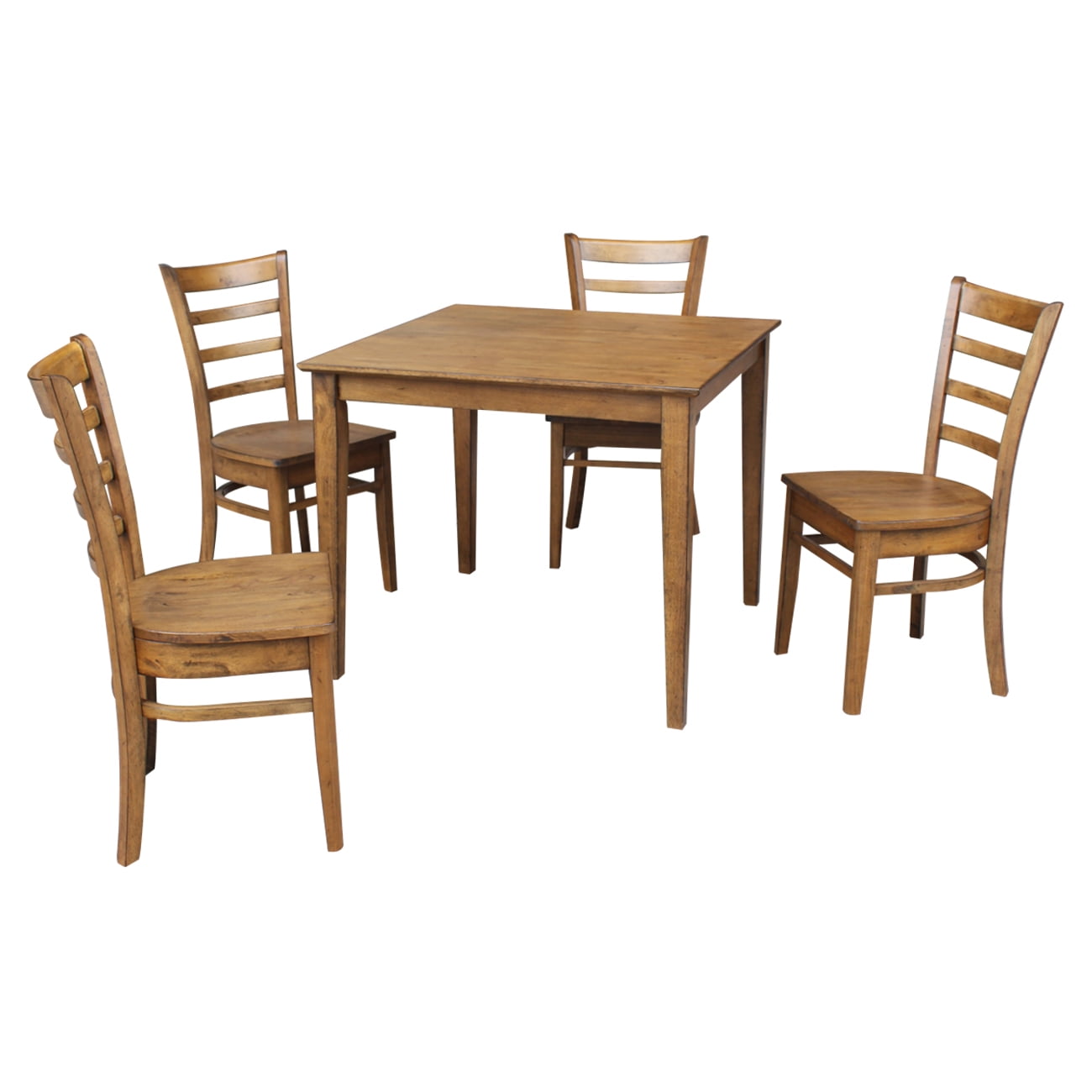 36" x 36" Dining Table with 4 Emily Stools in Pecan Set of 5