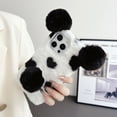 thumbnail image 3 of Dteck for iPhone 11 Plush Furry Case Fuzzy Fluffy Ball Cute Cartoon Panda Ear Luxury Fashion Winter Warm Soft Case 6.1 inch,Black-Panda, 3 of 5