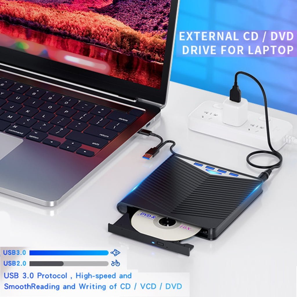 7 in 1 External Disc Reader Drive USB3.0 Type C Connect Fast Speed For Laptop