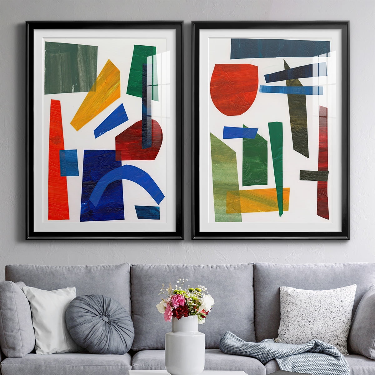 Wexford Home Colorful Shapes I Premium Framed Print, 26.5" x 36.5" - Ready to Hang, Black (Set of 2)