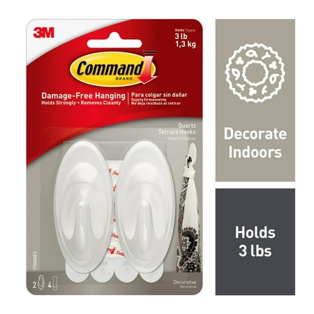 Command Bathroom Hook - Command Quartz Terrace Hook, Medium, 2 Hooks, 4 Strips/Pack