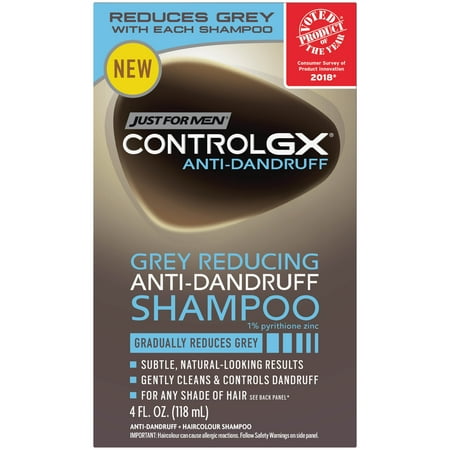 Just for Men Control GX, Grey Reducing Anti-Dandruff Hair Color Shampoo that gradually reduces grey, 4 Fluid