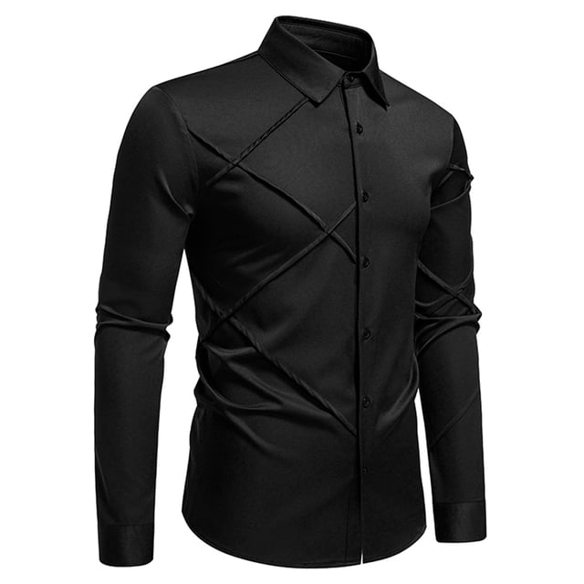 pstuiky manga larga de hombre, Camisa blusa informal de manga larga con cuello vuelto y botones lisos a la moda para hombre tops de invierno para hombre xxl