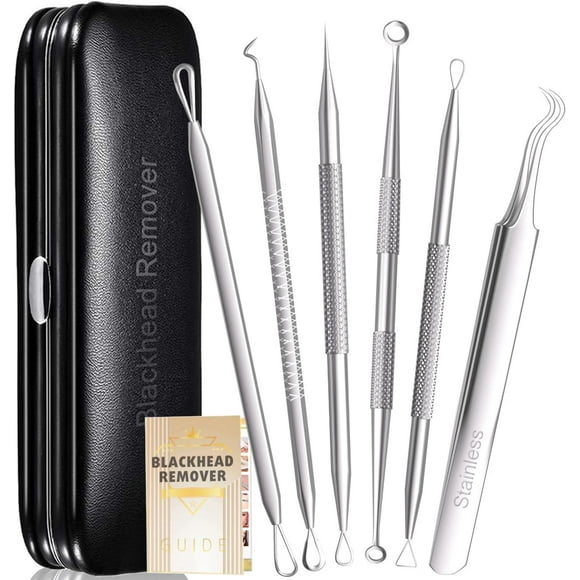 6 Pack Blackhead Remover Tools, Blackhead Extractor, Pimple Popper Tool Kit for Whitehead, Acne, Zit, Comedone, Pores, Fat Granules, Blemishes on Nose, Face - with Organized Case