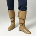 thumbnail image 2 of Slouchy Mid Calf Work Boots for Women Vintage Casual Leather No Heel Knee High Riding Boots Winter Fall Shoes, 2 of 6