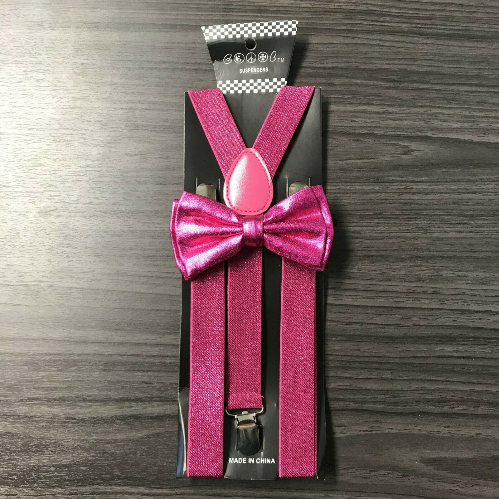 Pink Glitter Suspenders and Bow Tie Matching Set Wedding Tuxedo Prom Adult 