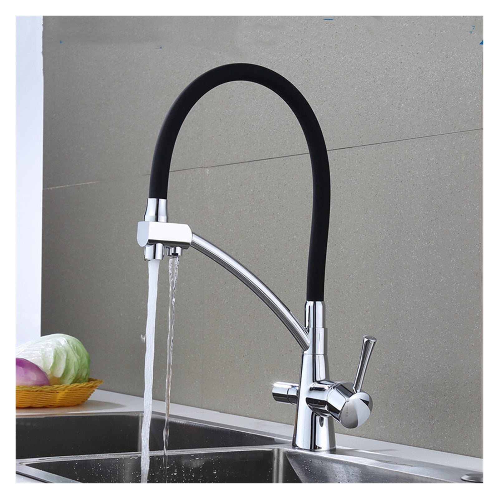 Kitchen Faucet Faucet Dual Spout 360 Degree Swivel Deck Mount Hot Cold Water Faucet Sink Faucet