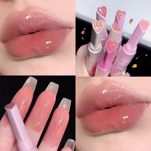 FLORTTE pintalabios con forma de amor, brillo de labios de agua de gelatina de flores, tinte de labios hidratante claro, taza antiadherente, cosmético de Corea