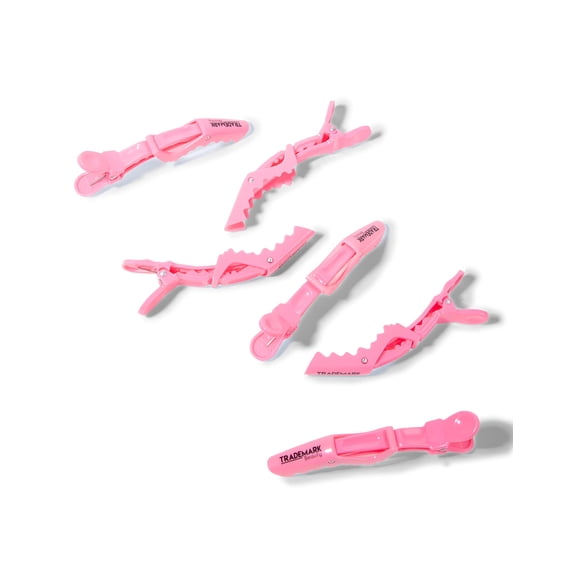 Pinzas para el cabello seccionables - Pinzas para el cabello de cocodrilo con dientes anchos y doble bisagra para todas las longitudes y tipos de cabello - Rosa (paquete de 6)