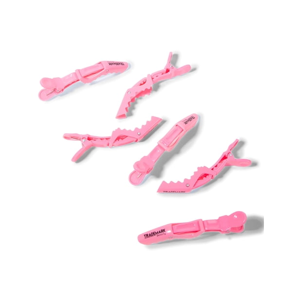 Pinzas para el cabello seccionables - Pinzas para el cabello de cocodrilo con dientes anchos y doble bisagra para todas las longitudes y tipos de cabello - Rosa (paquete de 6)