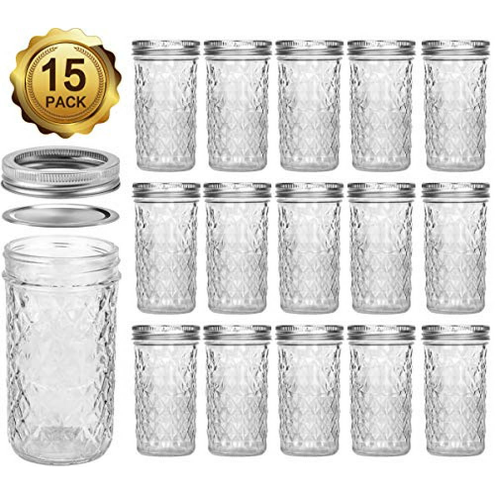 Mason Jars 12 OZ, VERONES Canning Jars Jelly Jars With Regular Lids