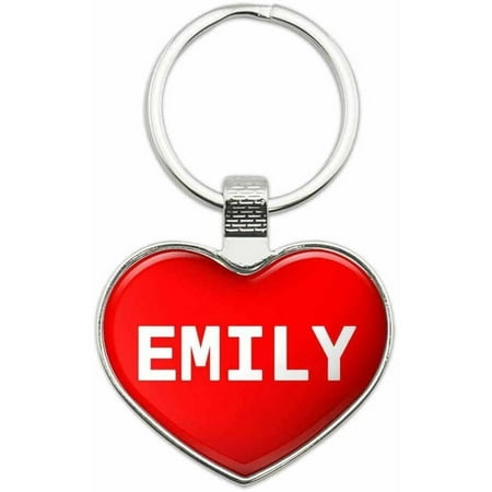 Emily - Names Female Metal Heart Keychain Key Chain Ring, Multiple Colors