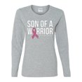 thumbnail image 2 of Wild Bobby Son of A Warrior Breast Cancer Ribbon Breast Cancer Awareness Women Graphic Long Sleeve Tee, Heather Grey, Small, 2 of 6