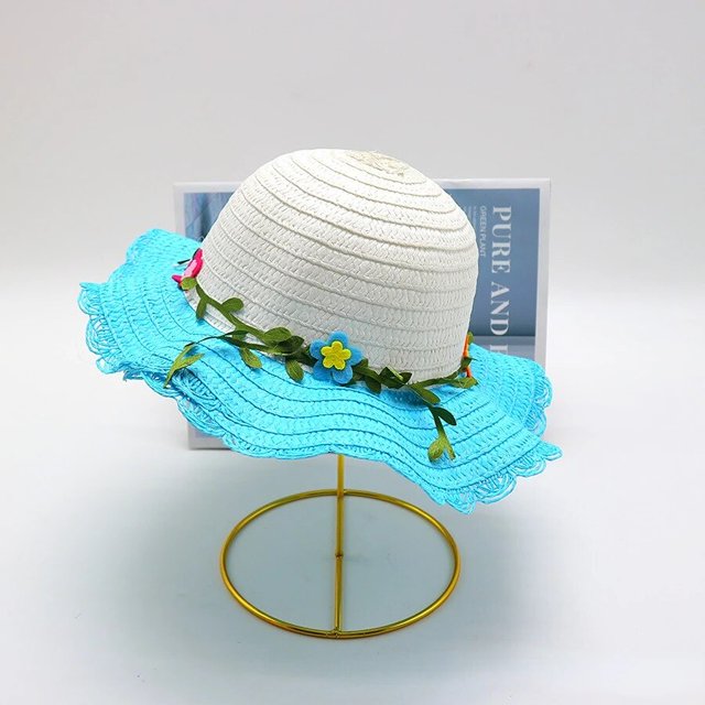 gorro niña Sombrero de paja ondulado para niña y bebé, sombrero de verano con cinta decorativa, para playa, de 1 a 8 años