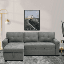 Naomi Home Sectional Sofa Sleeper with Storage Chaise, Tufted Pull-Out Couch with Storage, Sectional Sofa Bed, L-Shaped Reversible Sleeper Sofa with Storage, Gray, Velvet