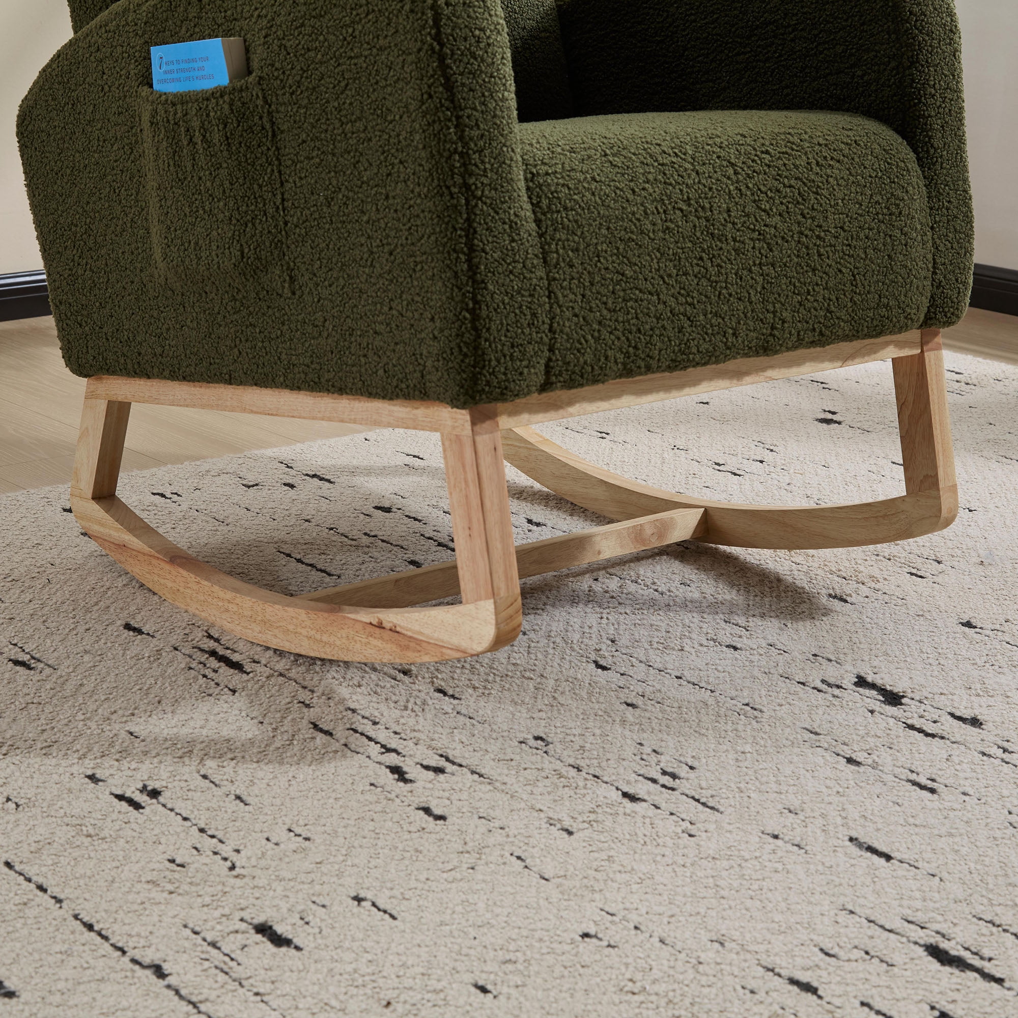 Modern Rocking Chair with High Back & Side Pocket, Nursery Glider Upholstered Armchair, 300 lbs Capacity