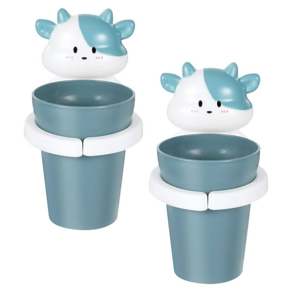 HOMEMAXS 2pcs Kids Cartoon Toothbrush Cup Set Cow Wall Mounted Toothbrush Holder With  Cup Fun Bathroom Accessories With Rinse Cup Organizer
