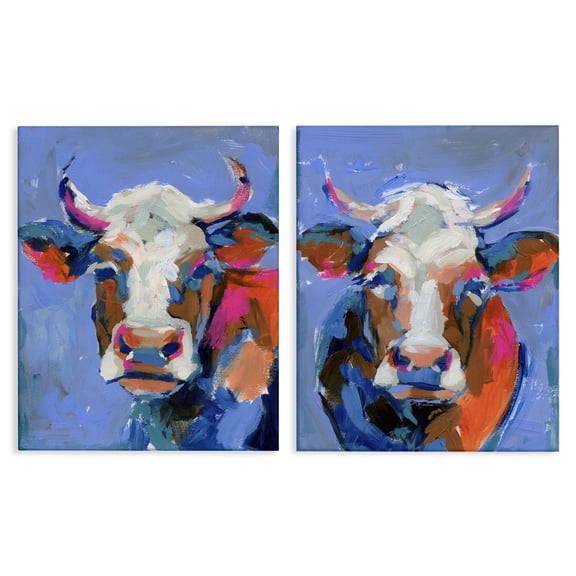 Stupell Industries Guernsey Cow Horned Portrait Animals Painting Wrapped Canvas Art Print Wall Art, 16 x 20, Set of 2