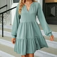 thumbnail image 2 of TAGOLD Womens Dress,Women Fashion Casual Comfy Long SleeveleV-Neck Knee-High Dresses, 2 of 4