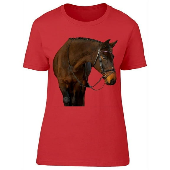 Chestnut Horse W/Leather Harness T-Shirt Women -Image by Shutterstock Women T-Shirt, Female Medium
