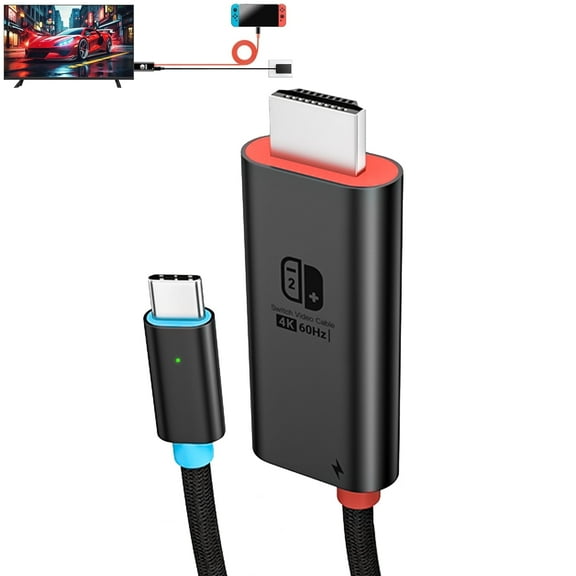 Switch 2 Portable Dock, 6.5ft 4K/60 Hz USB-C to HDMI TV Adapter for Switch 2/Switch OLED/Switch(Black)