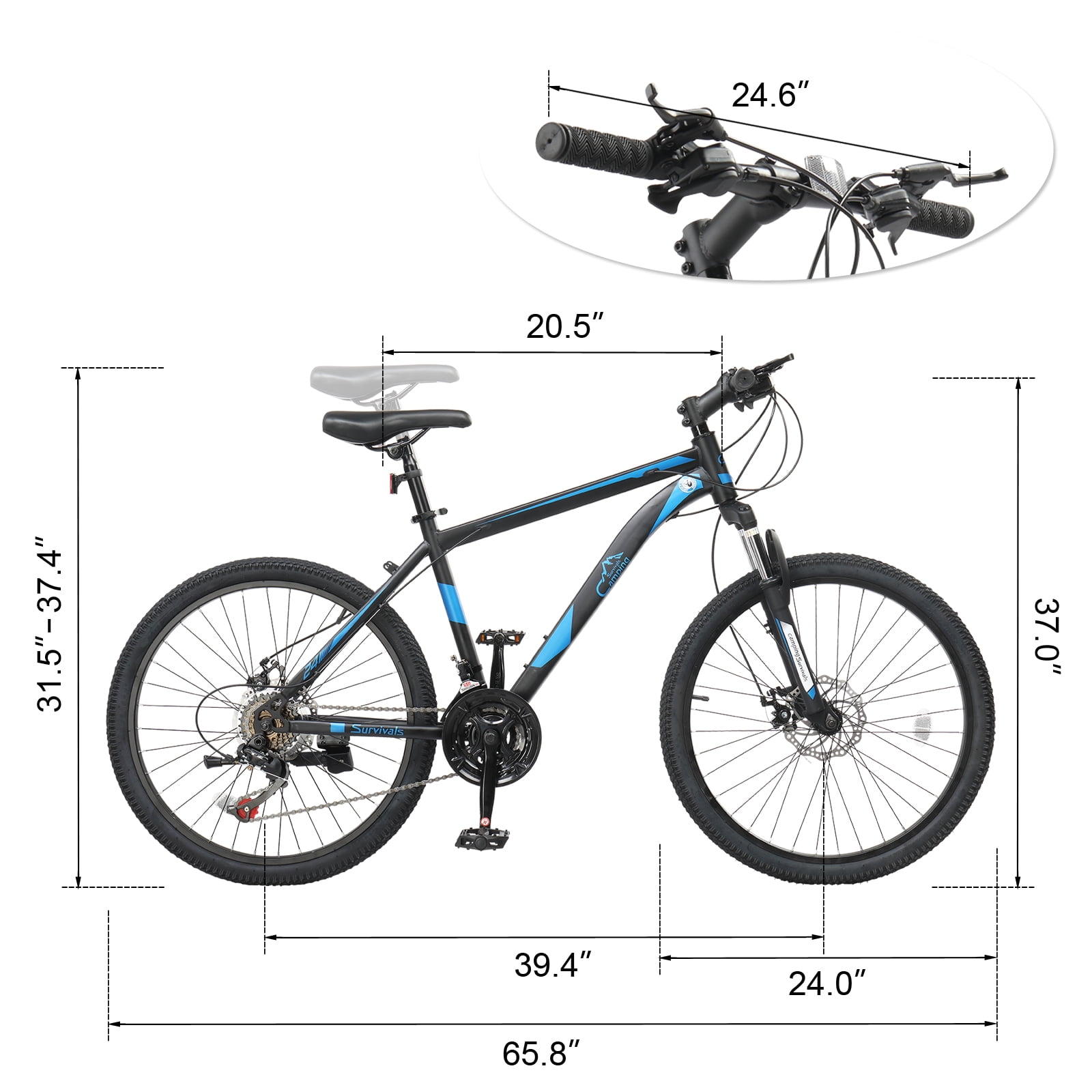 UBesGoo 24in Mountain Bike 21 Speed for Adult with Disc Brakes & Suspension, Black