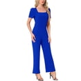 thumbnail image 4 of INSPIRAR CHIC Mono de Trabajo para Mujeres Elegante Cuello Cuadrado Manga Corta Abullonada Suelto Pierna Ancha Romper L Azul Real, 4 of 5