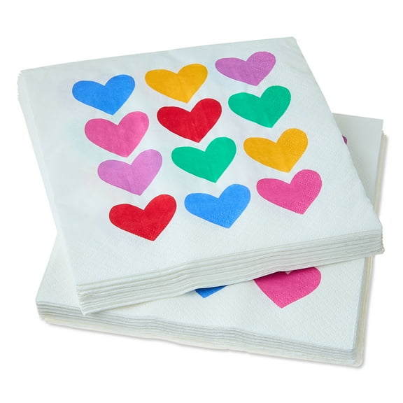 Hearts Disposable Lunch Napkins, Multicolor, 6.5" x 6.5", 24 Count, Valentine's Day by Way To Celebrate