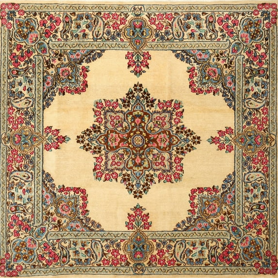 Ahgly Company Machine Washable Indoor Square Traditional Sienna Brown Area Rugs, 8' Square
