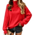 thumbnail image 2 of Womens Knit Sweaters Turtleneck Long Sleeved Solid Pullover Sweater Tops Casual Loose Fit Fashion Soft Knitwear, 2 of 5
