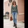 thumbnail image 4 of Camisa de Larga con Cuello en V para Mujer, Túnica de Otoño, Suéter Informal Elegante, Ropa y . Verde XXL, 4 of 9