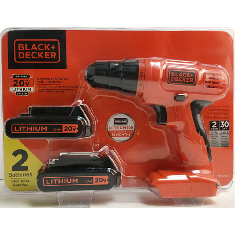 BLACK+DECKER 20-Volt MAX* Lithium-Ion Cordless Drill With 2 Batteries 